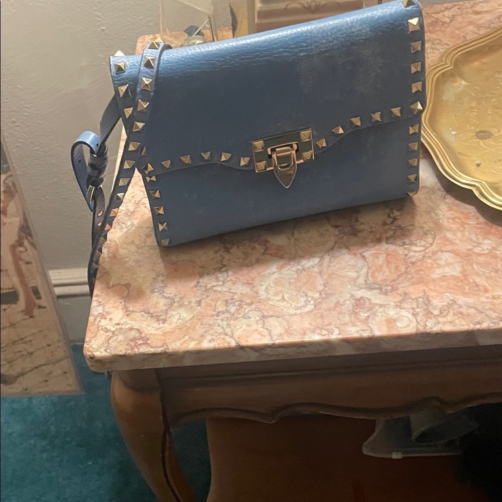 Authentic Valentino Garavani used Blue Studded Crossbody Bag - Picture 13 of 16